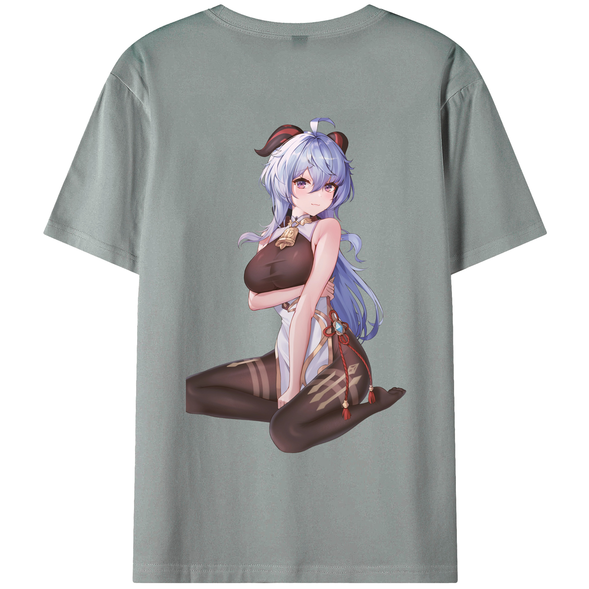 げんし神 甘雨 かんう genshin Ganyu 綿100％ メンズ半袖Tシャツ（バックプリント） 通気性